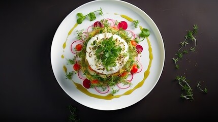  a white plate topped with a salad covered in veggies.  generative ai