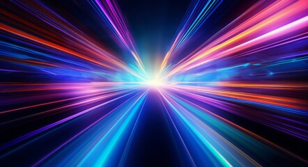 Obraz premium futuristic light rush, vibrant streaks creating an ethereal tunnel of glowing beams and abstract beauty.