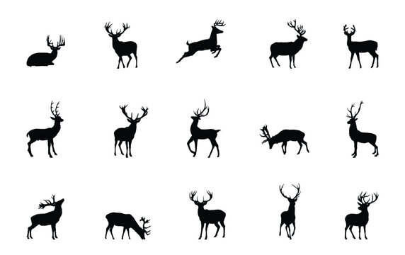 Set of deer silhouettes