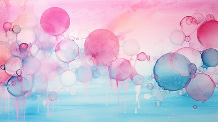  a painting of pink and blue bubbles on a blue background.  generative ai