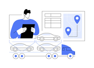 Car shipping by land freight abstract concept vector illustration.