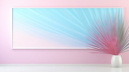  a vase with a pink and blue palm leaf in it.  generative ai
