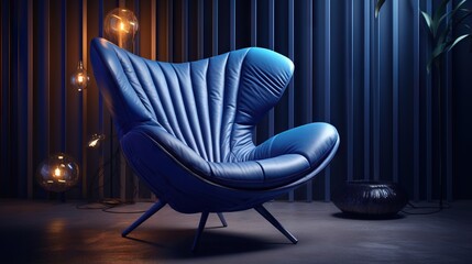  a blue chair sitting in a room next to a lamp.  generative ai