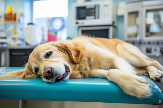 Golden retriever at the vet