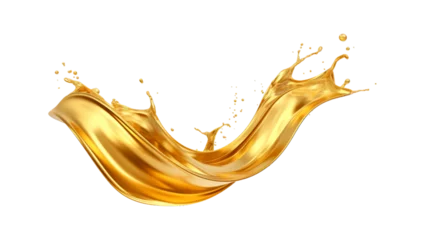 Poster luxury sparkling golden splash waves isolated on a transparent background, Abstract liquid wave, Luxury gold splash, Abstract gold fluid splash. Generative AI  © Breyenaiimages