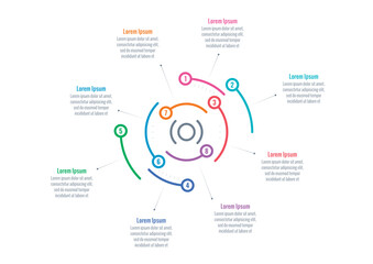 annual report, magazine, business, web, internet infographic template. eight step informational template. circular business infographic template