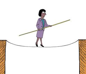 Black woman walking on a tightrope
