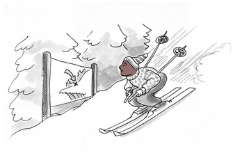 BLack skier at danger point.