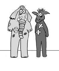 Elephant and donkey give beatings