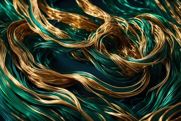 Molten Gold, Emerald Green, and Sapphire Blue: An Otherworldly Symphony of Cascading Ribbons in Liquid Masterpiece.