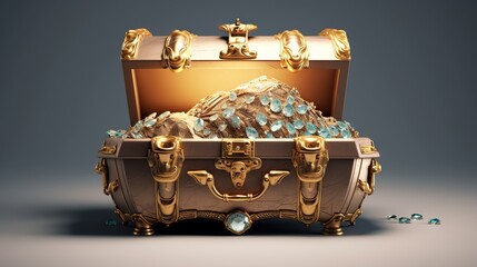  a gold chest with a bunch of gold coins in it.  generative ai