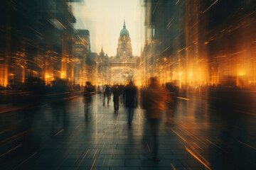 Obraz premium Abstract background of blurred hurrying people on the city street