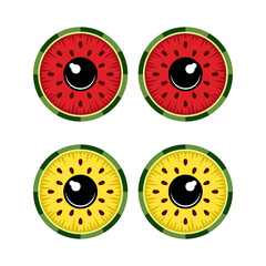 Color illustration of eye made from slices of juicy watermelon. Isolated vector objects on white background.