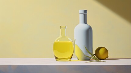  a painting of a bottle and a glass with olive oil.  generative ai