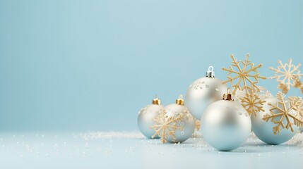  a group of white christmas ornaments sitting on top of a table.  generative ai