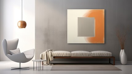  a modern living room with a couch, chair and painting.  generative ai