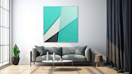  a living room with a couch, table and a painting on the wall.  generative ai