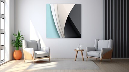  a living room with two chairs and a painting on the wall.  generative ai