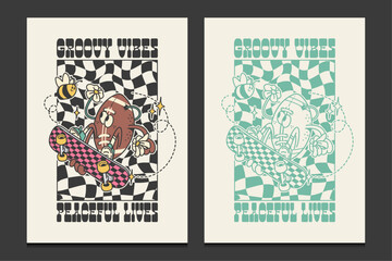 groovy vibes posters or t-shirt graphic print, vector illustration