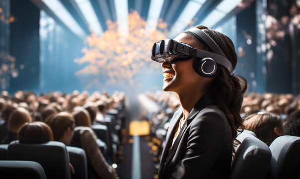 Future of Remote Work: Woman at a Virtual Reality Business Conference