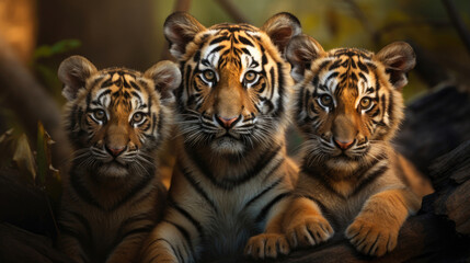 Family of tigers in the wild