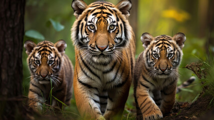 Family of tigers in the wild