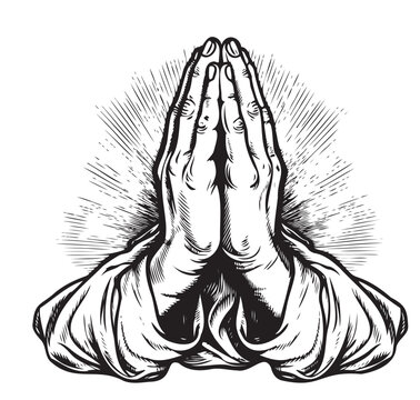Praying hands sketch drawn in hand graphic style Vector Religion