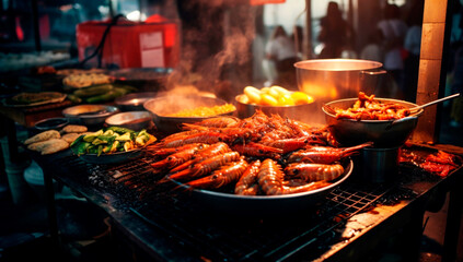 Fried food with sticks, Thai style food, Thailand street food. AI generated