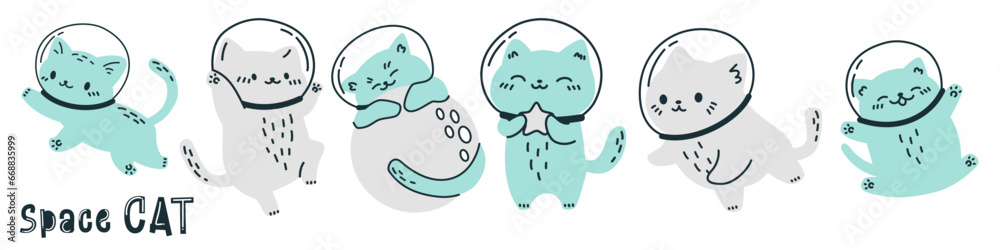 Canvas Prints scandinavian style vector set. cats in spacesuits flying in space. space cat inscription. cute astro