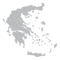 Greece map with administrative regions. 