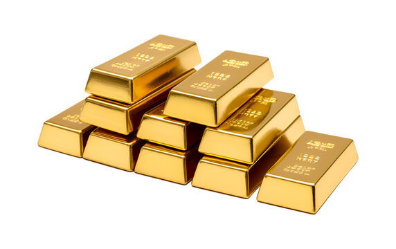 Gold bar stack isolated on a transparent background, Gold bullion stack, Set of gold bars. Generative AI