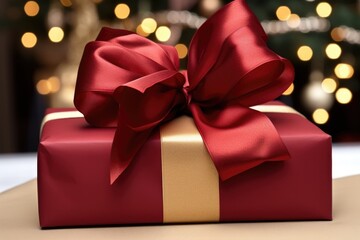 a neatly wrapped present with a big ribbon bow