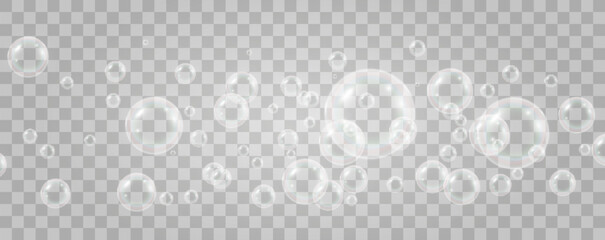Air bubbles on a transparent background. Soap foam vector illustration.
 - obrazy, fototapety, plakaty