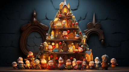 Fototapeta premium christmas tree in the night with toys