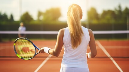 Young woman playing tennis on a sunny day. Sport and healthy lifestyle concept.