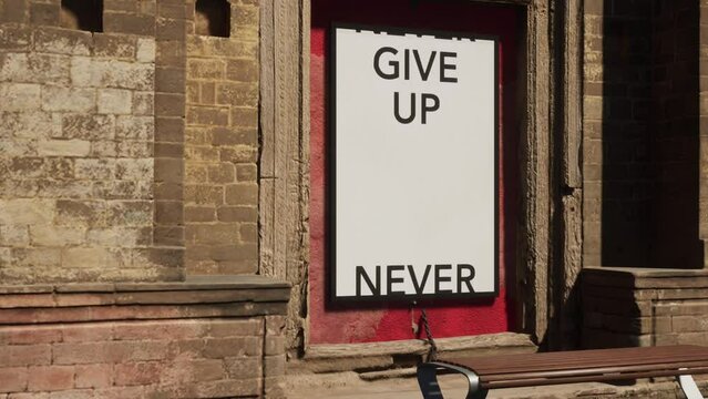 Modellazione 3D e video di parete storica con quadro NEVER GIVE UP scorrevole