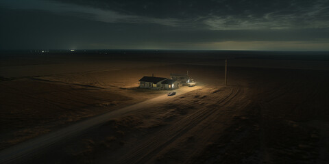 lonely house in desert.