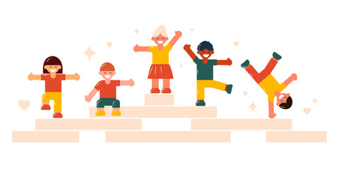 Happy children's day. Build joy day. International Day of Happiness. Concept of happiness and joy. Boys and girls