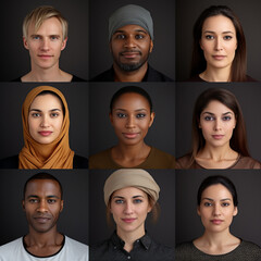 Fototapeta na wymiar An image showing grid of the faces of many different people of different ethnic