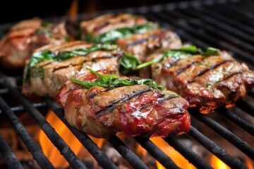 close up of lamb chops turned over on the grill
