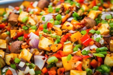 close-up of bbq potato salad with a visible mix of ingredients