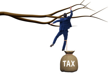 Businessman hanging on tree branch