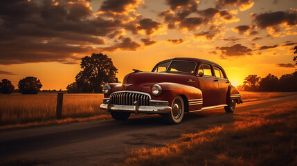 Obraz na płótnie Canvas car in the sunset