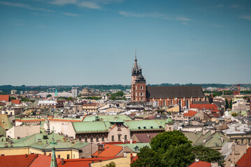 Beautiful view to old town in Kraków and basilica Mariacka