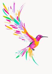 Fantasy world. Vector illustration of paradise hummingbird bird isolated on a white background. Abstract watercolor drawing.
