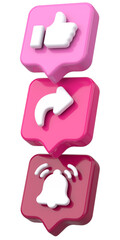 Like share subscribe icon. 3D illustration.