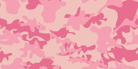 Fototapeta na wymiar Digital Pink Camouflage Seamless Brush. Seamless Girl Print. Vector Military Background. Army Modern Pink Texture. Urban Camo Paint. Abstract Vector Camoflage. Camo Rose Canvas. Women Hunter Pattern.