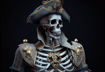 Obraz premium A skeleton in pirate garb. AI Generated