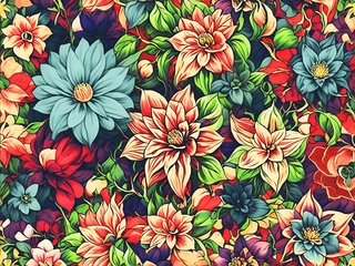 Gardinen Retro floral background. Colorful illustration with various flowers. © ReaverCrest