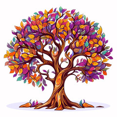 fantasy colorful tree flat design isolated on white background